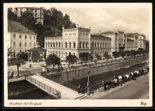 AK Karlsbad, Kurhaus mit Brücke