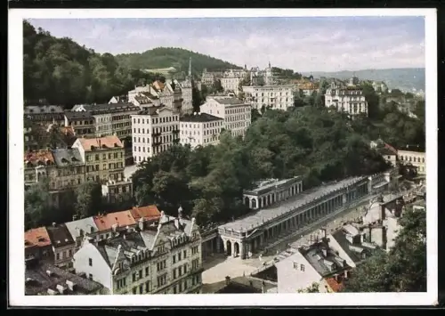 AK Karlsbad, Mühlbrunnkolonnade mit Schlossberg