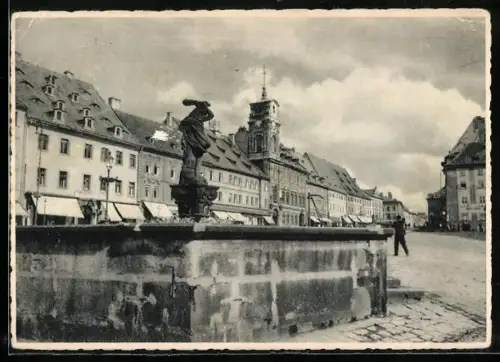 AK Eger, Marktplatz mit Roland-Brunnen