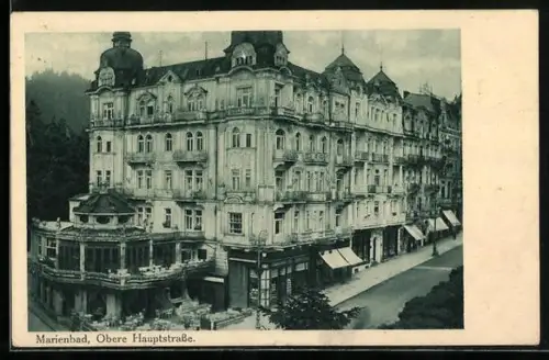 AK Marienbad, Obere Hauptstrasse mit Cafe