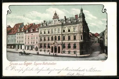 AK Eger, Egerer Ratskeller, Spaziergänger um 1900