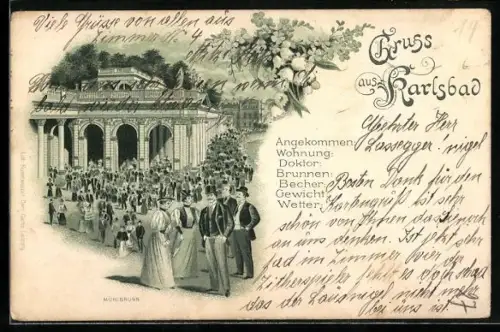 Lithographie Karlsbad, Mühlbrunn