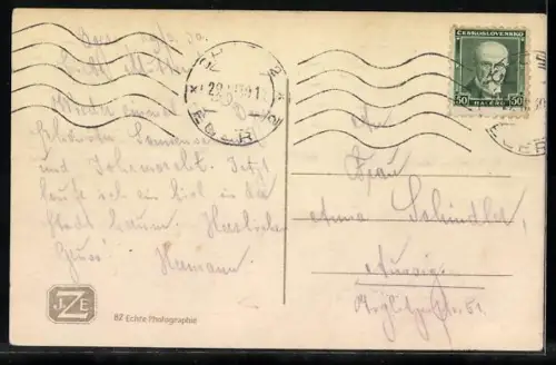 AK Eger, Marktplatz, Strassenpartie mit Geschäften