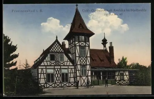 AK Franzensbad i. B., Cafe-Gastwirtschaft Amerika im Stadtwalde