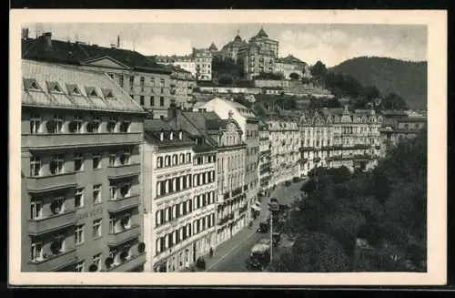 AK Karlsbad, Lutherstrasse mit Hotel Haus Sophie