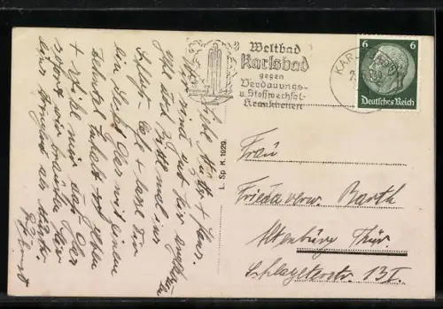 AK Karlsbad, Cafe Geysirpark mit Garten