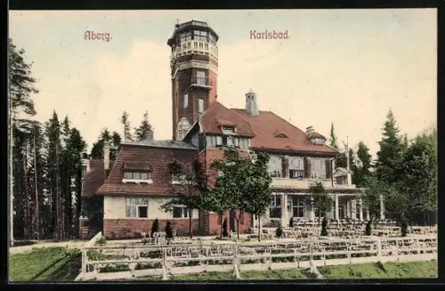 AK Karlsbad, Gasthaus Aberg mit Turm