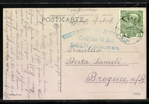 AK Eger, Stöckl, Ortspartie mit Brunnen u. Geschäft Willibald Kofend, Turmspitzen