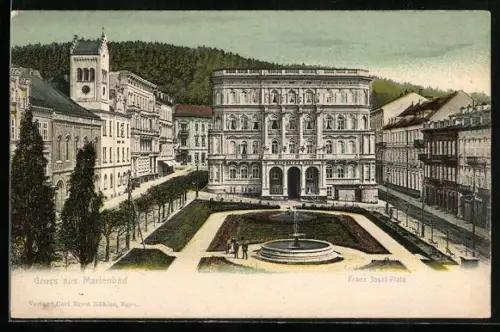 AK Marienbad, Franz Josef-Platz aus der Vogelschau