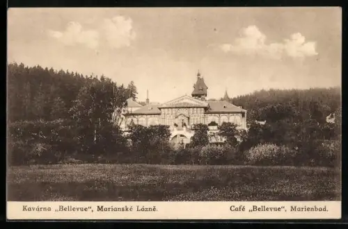 AK Marienbad, Cafe Bellevue mit Umgebung