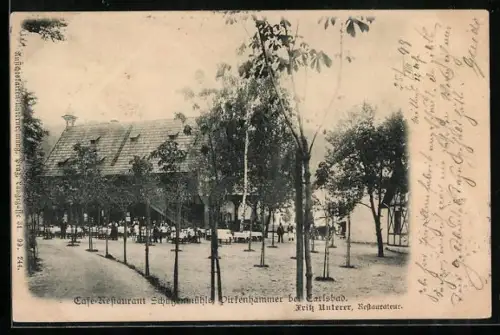 AK Pirkenhammer bei Carlsbad, Cafe Restaurant Schützenmühle, Inh. Fritz Unterer