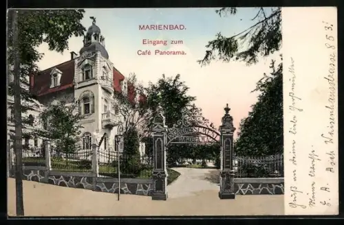 AK Marienbad, Eingang zum Cafe Panorama