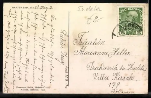 AK Marienbad, Eingang zum Cafe Panorama