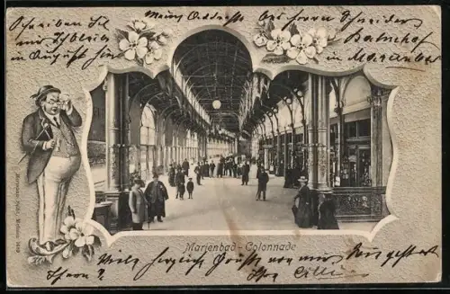 AK Marienbad, Colonnade mit Passanten