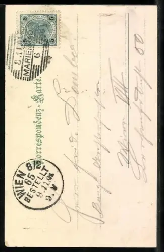 AK Marienbad, Cafe Gasthaus Egerländer, Personen am Eingang