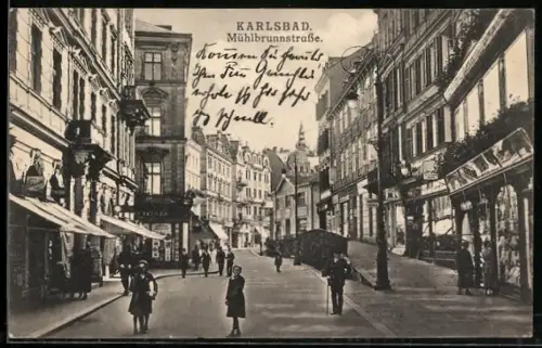 AK Karlsbad, Blick in die Mühlbrunnstrasse