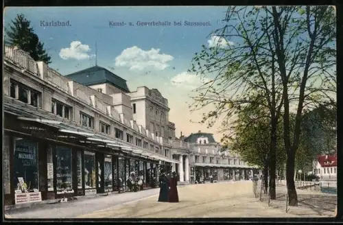 AK Karlsbad, Kunst- und Gewerbehalle bei Sanssouci