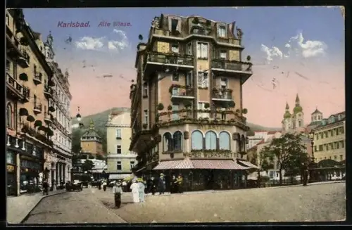 AK Karlsbad, Alte Wiese, Strassenpartie