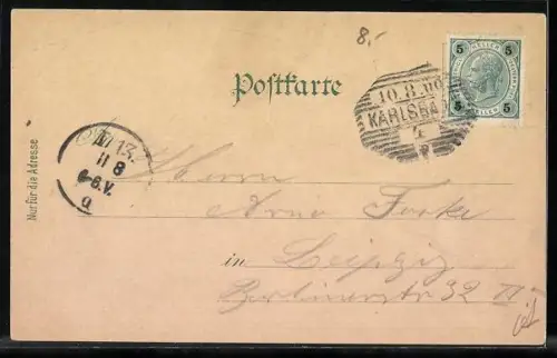 Lithographie Karlsbad, Elisabethquai aus der Vogelschau, Westend und Kaiserbad