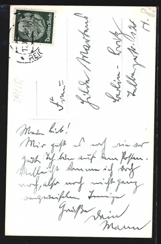 AK Reichenberg, Rathaus mit Brunnen