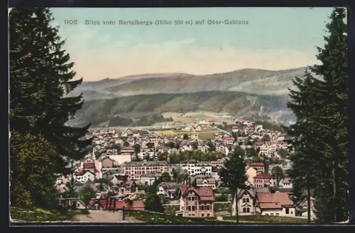AK Ober-Gablonz, Ortsansicht vom Bartelberge aus