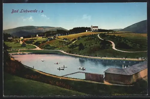 AK Bad Liebwerda i. B., Panorama mit Kirche