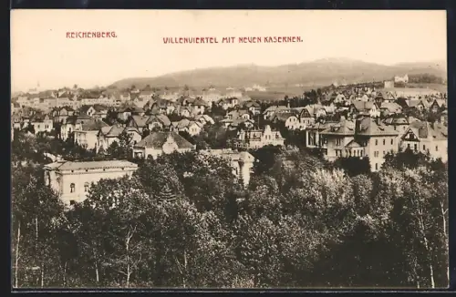 AK Reichenberg, Villenviertel mit neuen Kasernen