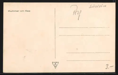 AK Kummer am See, Uferpartie und Frau im Badeanzug