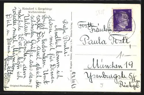 AK Haindorf /Isergebirge, Wallfahrtskirche mit Nussstein