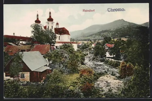 AK Haindorf / Hejnice, Ortspartie am Flusslauf