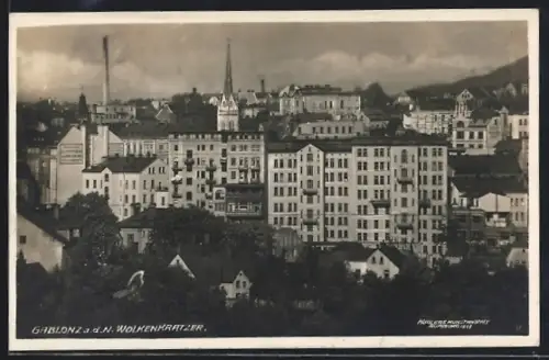 AK Gablonz a. d. N., Wolkenkratzer, Wohngebäude mit bis zu neun Stockwerken