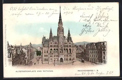 AK Reichenberg i. B., Altstädterplatz und Rathaus