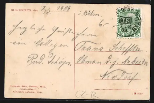 AK Reichenberg, K. K. Post- und Telegraphen-Amt, Turnhalle, Infanterie-Kaserne, Talsperre im Harzdorfer Tale