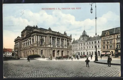 AK Reichenberg i. B., Theater und Post