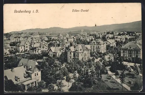AK Reichenberg / Liberec, Villen Viertel aus der Vogelschau