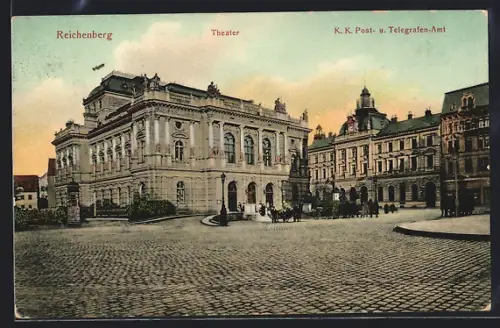 AK Reichenberg, Theater, K. K. Post- und Telegrafen-Amt