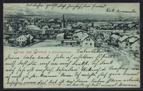 AK Grottau in Deutschböhmen, Ortsansicht aus der Vogelschau