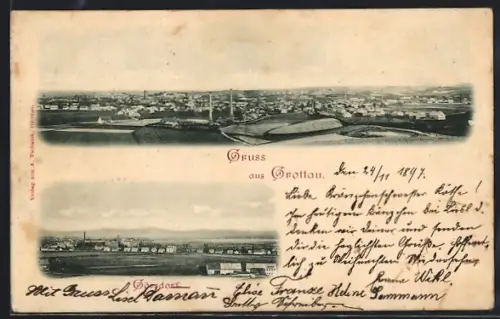 AK Grottau, Totalansicht des Ortes, Ansicht von Görsdorf