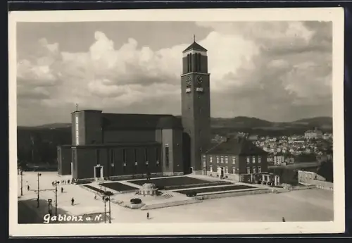 AK Gablonz a. N., Blick auf die neue Kirche