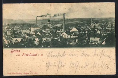 AK Friedland / Frydlant, Blick über den Ort