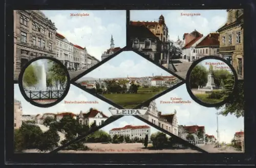 AK Leipa, Schmeykal-Denkmal, Langegasse, Bretschneiderstrasse