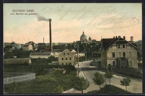 AK Deutsch-Gabel, Blick vom Bahnhof aus