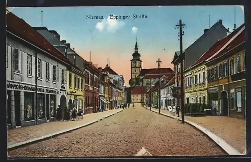 AK Niemes, Eppinger Strasse mit Blick zur Kirche