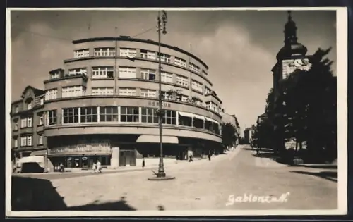 AK Gablonz a. N., Merkur mit Strassenpartie