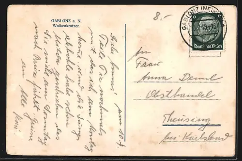 AK Gablonz a. N., Partie am Wolkenkratzer