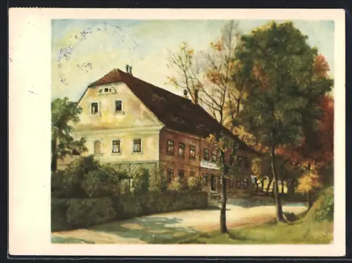 Künstler-AK Kunnersdorf bei Friedland, Gasthof zum Chotek