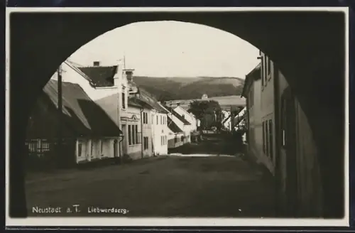 AK Neustadt a. T., Blick in die Liebwerdaergasse durch eine Toreinfahrt