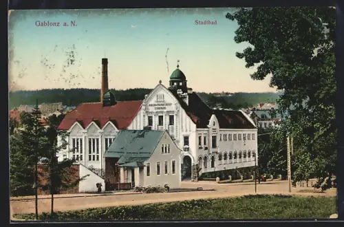 AK Gablonz a. N., Kaiser Franz Hosef Stadtbad