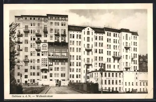 AK Gablonz a. N., Wolkenkratzer, Wohnhäuser mit bis zu neun Stockwerken