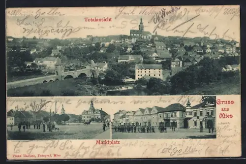AK Mies, Ansicht vom Marktplatz, Totalansicht des Ortes